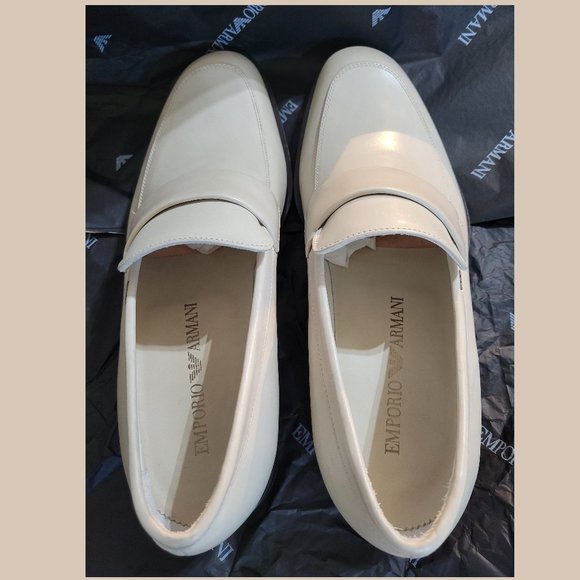 Emporio Armani Leather Loafers, EU 41, White main image 4